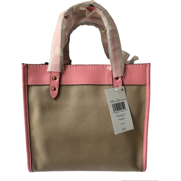 Coach Field 22 Logo ColorBlock Natural Canvas Tote Crossbody Bag Pink New - Picture 3 of 10